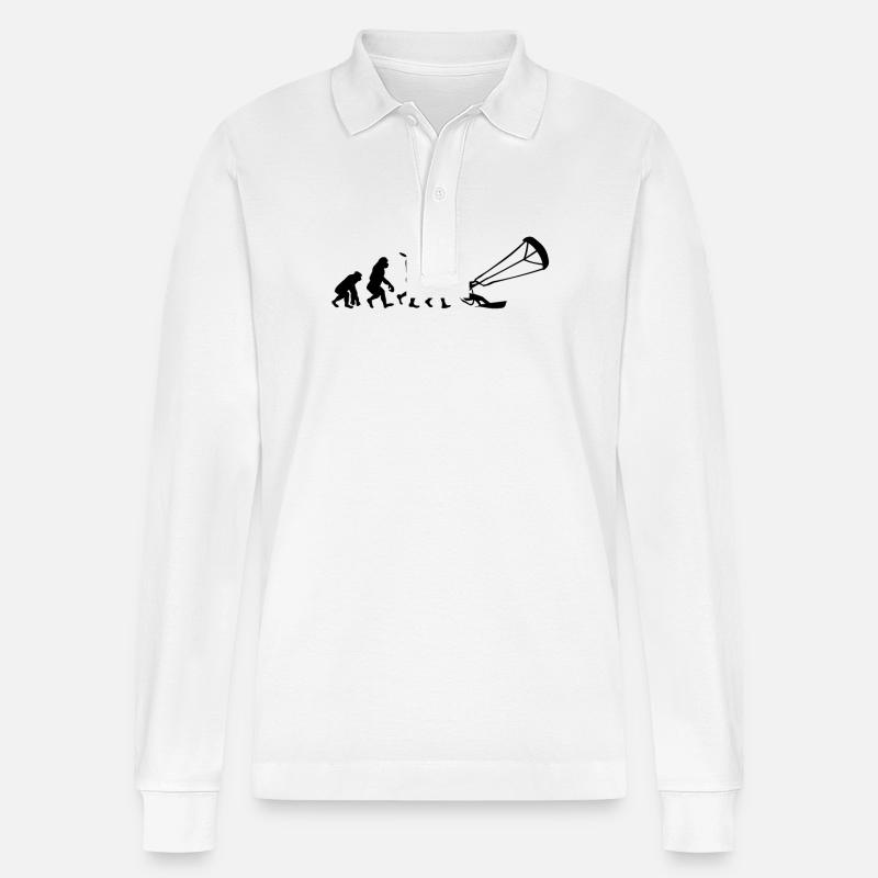Kitesurfen Evolution - Stanley/Stella Unisex Bio-Langarm-Poloshirt Prepster - Weiß