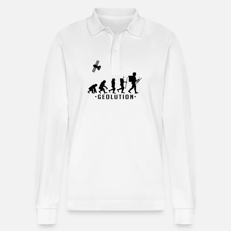 Geocaching evolution Shirt Geolution - Stanley/Stella Unisex Bio-Langarm-Poloshirt Prepster - Weiß