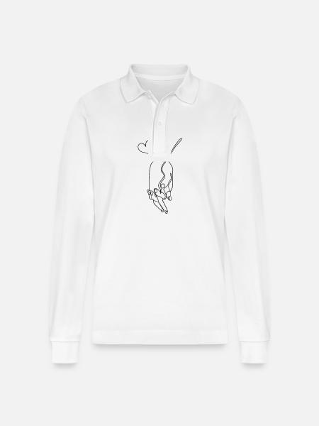 One Line Drawing Holding Hands Single Art - Stanley/Stella Prepster økologisk unisex-poloskjorte med lange ermer - hvit