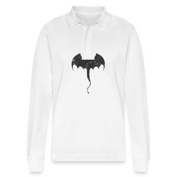 Drachen mit langem Stachelschweif Fabeltier - Stanley/Stella Unisex Bio-Langarm-Poloshirt Prepster - Weiß - Vorne - Anna (173cm) & Nico (186cm)