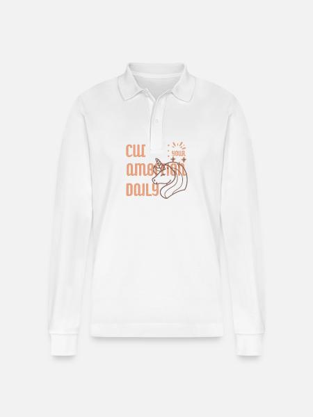 Cuddle Your Ambition Daily - Stanley/Stella Organic Unisex Long-Sleeved Polo Shirt Prepster - white