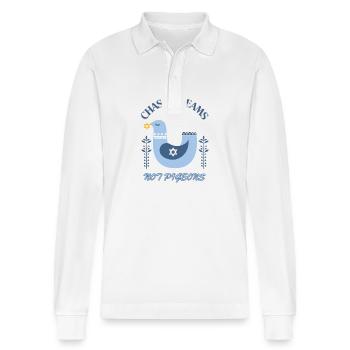 Chase Dreams not Pigeons - Stanley/Stella Organic Unisex Long-Sleeved Polo Shirt Prepster - white - Front - Anna (173cm) & Nico (186cm)