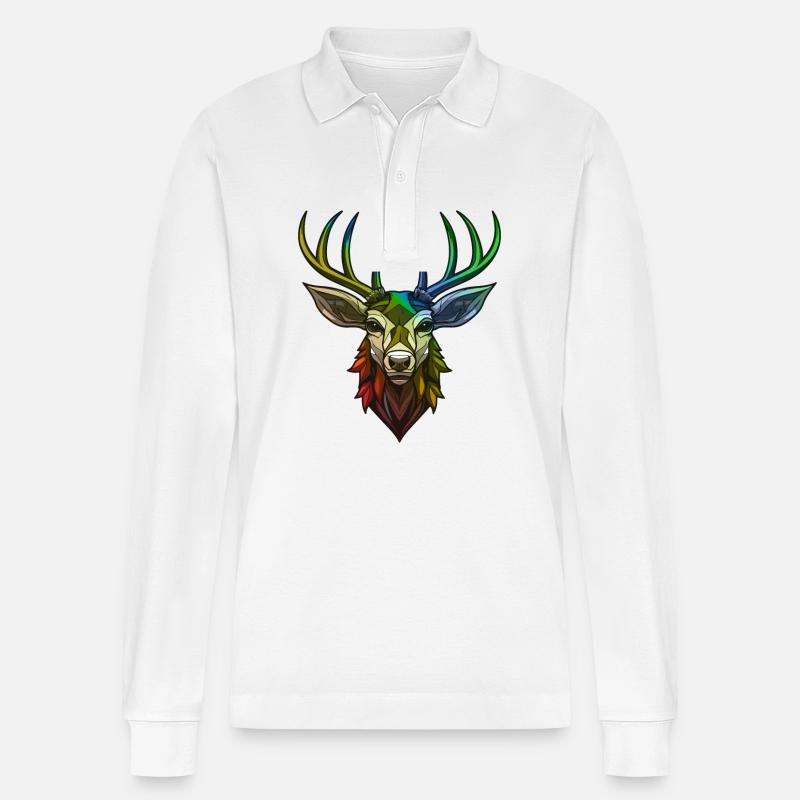 Hirsch Kopf Bunt - Stanley/Stella Unisex Bio-Langarm-Poloshirt Prepster - Weiß