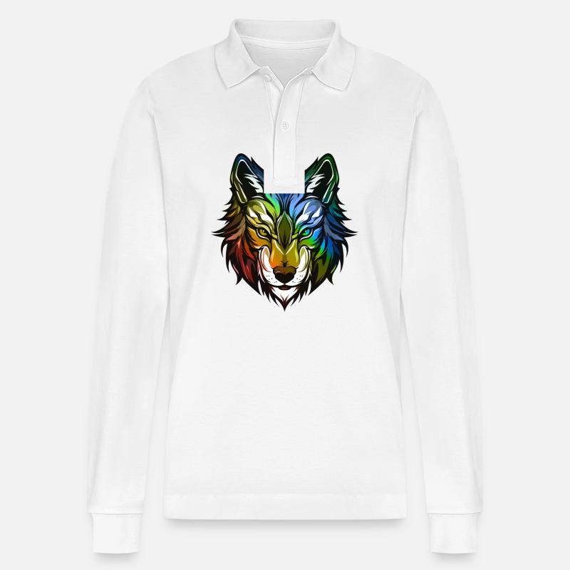 Wolf Kopf Bunt - Stanley/Stella Unisex Bio-Langarm-Poloshirt Prepster - Weiß