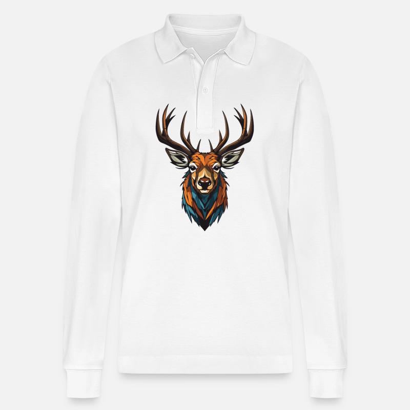 Hirsch Kopf - Stanley/Stella Unisex Bio-Langarm-Poloshirt Prepster - Weiß