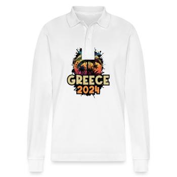 Greece 2024 Urlaub Spruch - Stanley/Stella Unisex Bio-Langarm-Poloshirt Prepster - Weiß - Vorne - Anna (173cm) & Nico (186cm)