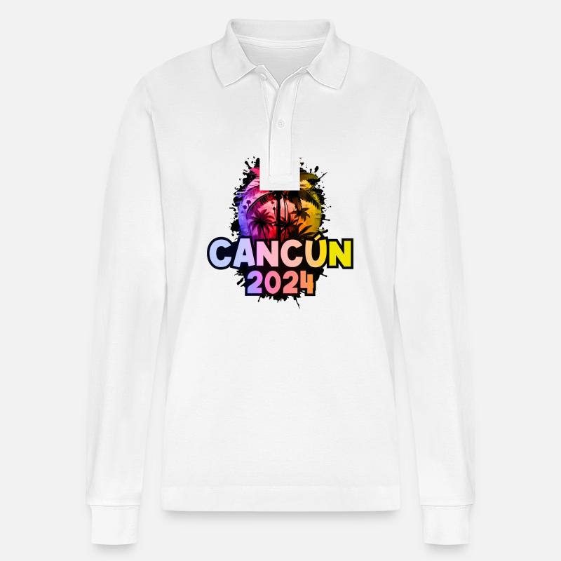 Cancun 2024 Urlaub Bunt - Stanley/Stella Unisex Bio-Langarm-Poloshirt Prepster - Weiß
