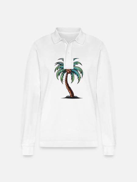 Palm Tree Holiday Icon - Stanley/Stella Organic Unisex Long-Sleeved Polo Shirt Prepster - white
