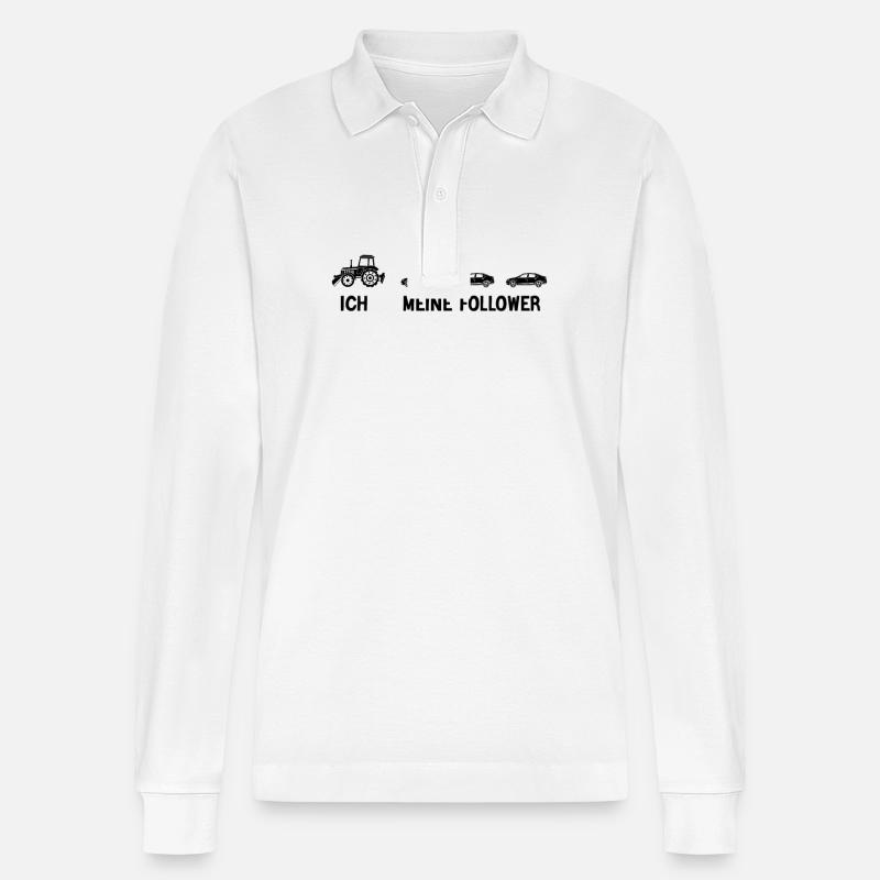 Grüne Lachender Bauer Traktor - Stanley/Stella Unisex Bio-Langarm-Poloshirt Prepster - Weiß