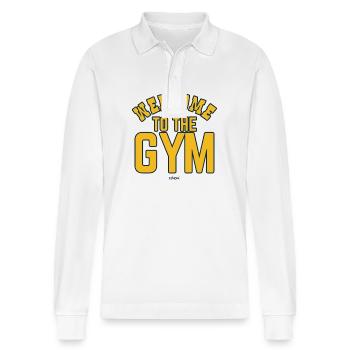Text: Welcome to the gym - Stanley/Stella Organic Unisex Long-Sleeved Polo Shirt Prepster - white - Front - Anna (173cm) & Nico (186cm)