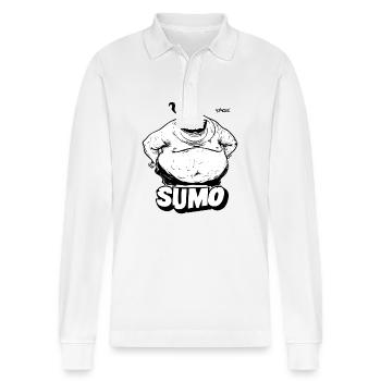 Big, thick sumo - Stanley/Stella Organic Unisex Long-Sleeved Polo Shirt Prepster - white - Front - Anna (173cm) & Nico (186cm)