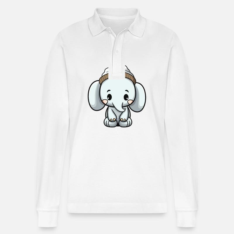 Elefant Tier Baby Comic - Stanley/Stella Unisex Bio-Langarm-Poloshirt Prepster - Weiß