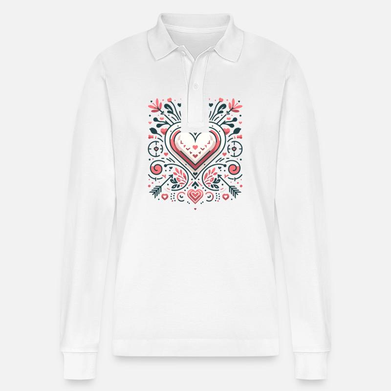 Herzmuster minimalistisch - Stanley/Stella Unisex Bio-Langarm-Poloshirt Prepster - Weiß