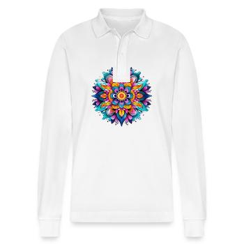 Buntes Mandala Lebendiges Blumenmuster - Stanley/Stella Unisex Bio-Langarm-Poloshirt Prepster - Weiß - Vorne - Anna (173cm) & Nico (186cm)