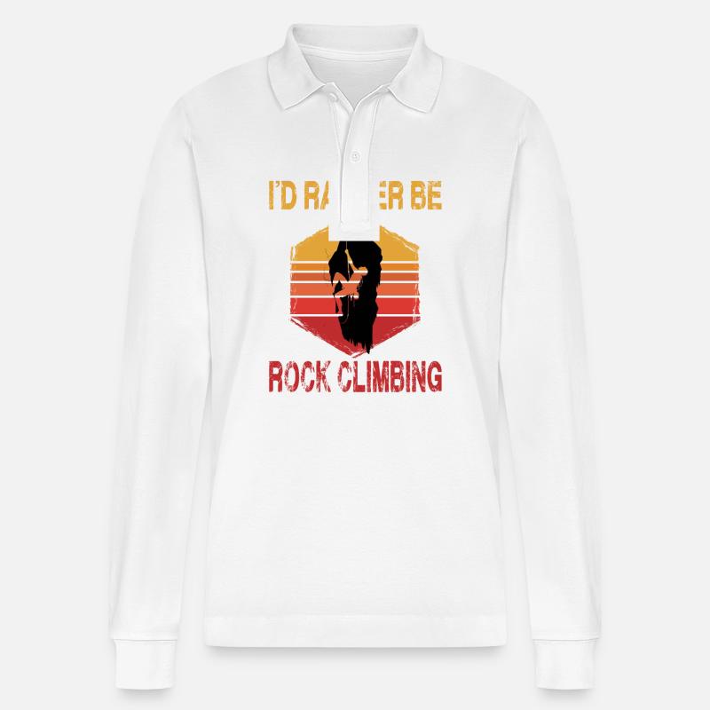 I'D Rather Be Rock Climbing - Stanley/Stella Unisex Bio-Langarm-Poloshirt Prepster - Weiß