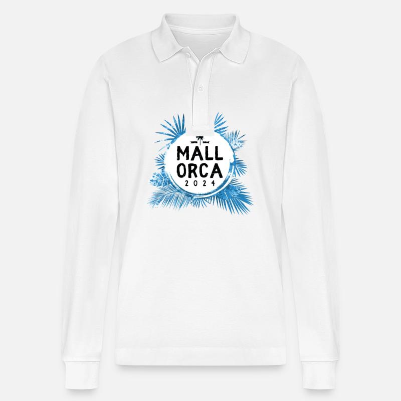 Mallorca 2024 Bunt - Stanley/Stella Unisex Bio-Langarm-Poloshirt Prepster - Weiß