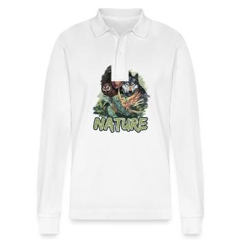 Natur Wolf Eule Schildkröte Frau für - Stanley/Stella Unisex Bio-Langarm-Poloshirt Prepster - Weiß - Vorne - Anna (173cm) & Nico (186cm)