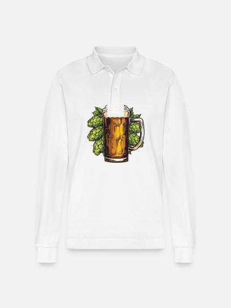 Beer glass, hops, malt, beer - Stanley/Stella Organic Unisex Long-Sleeved Polo Shirt Prepster - white