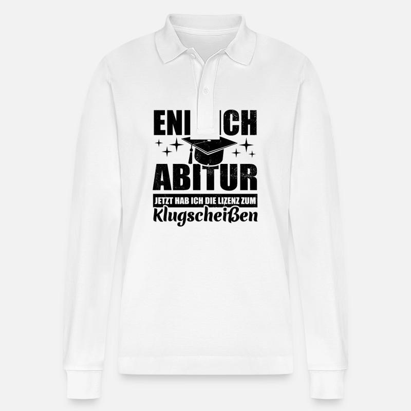 Endlich Abitur - Lizenz zum Klugscheißen - Stanley/Stella Unisex Bio-Langarm-Poloshirt Prepster - Weiß