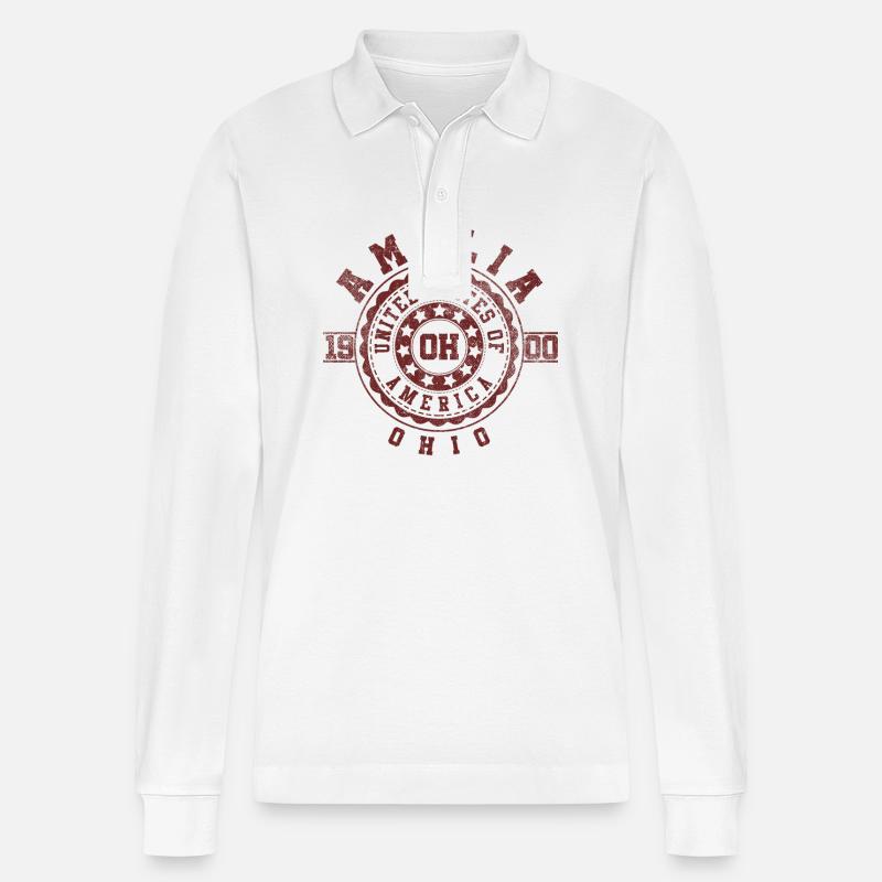 Amelia OH | Ohio Souvenir & Geschenk - Stanley/Stella Unisex Bio-Langarm-Poloshirt Prepster - Weiß