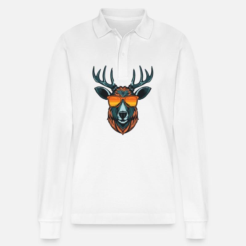 Hirsch Kopf Porträt Cool - Stanley/Stella Unisex Bio-Langarm-Poloshirt Prepster - Weiß