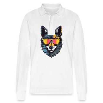 Wolf Kopf Porträt Cool - Stanley/Stella Unisex Bio-Langarm-Poloshirt Prepster - Weiß - Vorne - Anna (173cm) & Nico (186cm)