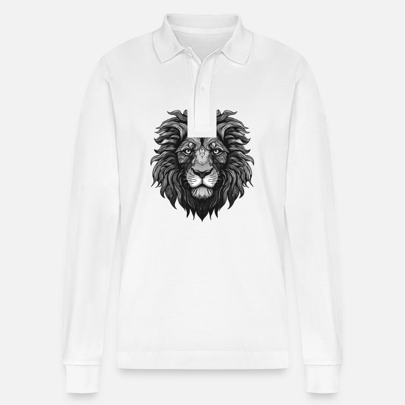 Löwe Tier Kopf - Stanley/Stella Unisex Bio-Langarm-Poloshirt Prepster - Weiß