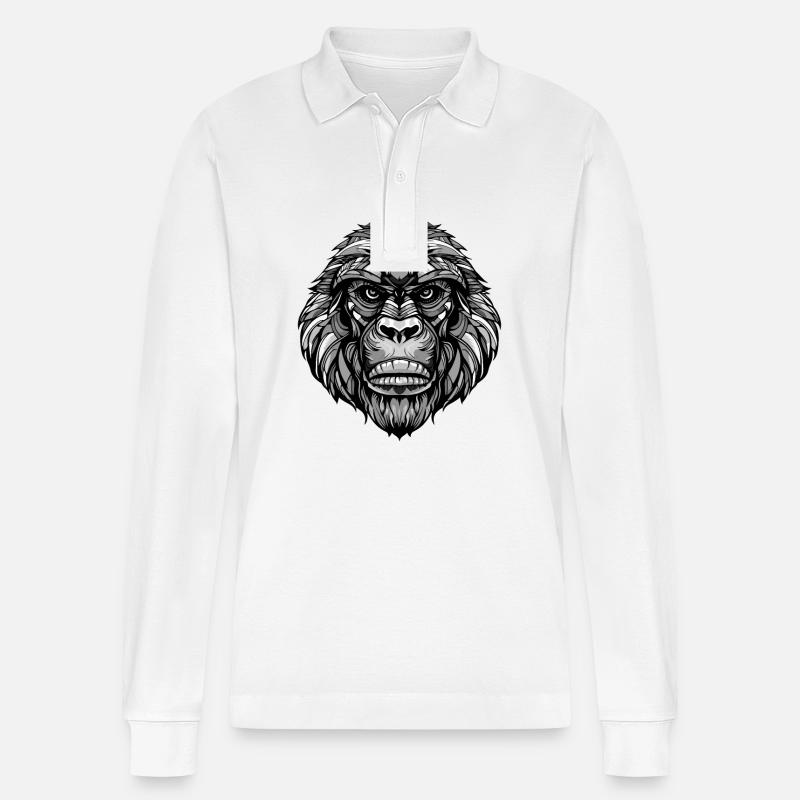 Gorilla Tier Kopf - Stanley/Stella Unisex Bio-Langarm-Poloshirt Prepster - Weiß