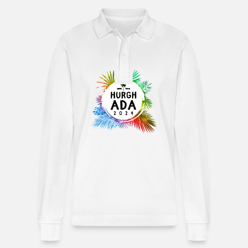 Hurghada 2024 Bunt - Stanley/Stella Unisex Bio-Langarm-Poloshirt Prepster - Weiß