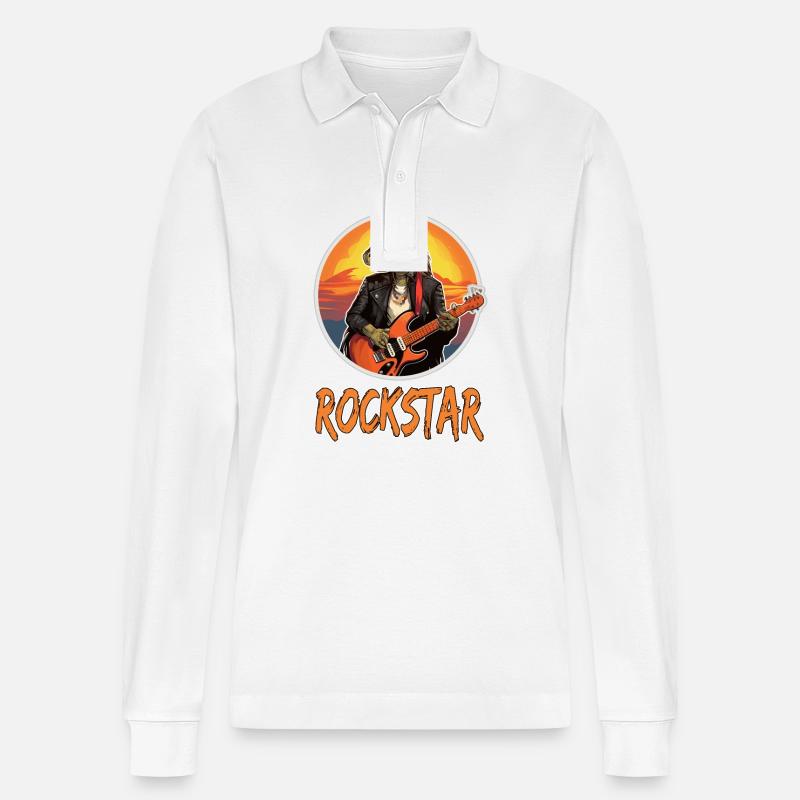 Reptil-Musiker mit E-Gitarre - Stanley/Stella Unisex Bio-Langarm-Poloshirt Prepster - Weiß