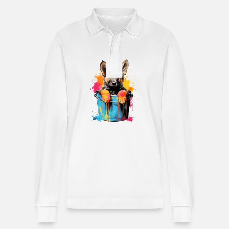Deutscher Schäferhund Hund Hunderasse - Stanley/Stella Unisex Bio-Langarm-Poloshirt Prepster - Weiß