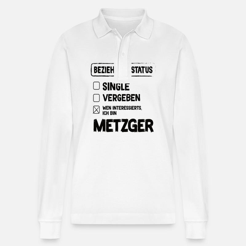 Metzger Beziehungsstatus Metzger Fleischer - Stanley/Stella Unisex Bio-Langarm-Poloshirt Prepster - Weiß