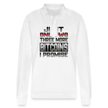 Just One More Bitcoin I Promise Bitcoin Btc Crypto - Stanley/Stella Organic Unisex Long-Sleeved Polo Shirt Prepster - white - Front - Anna (173cm) & Nico (186cm)