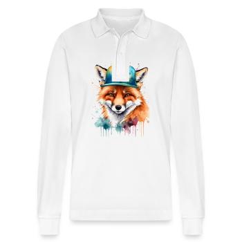 Fox Snapback Cap Cool Animal Design Print - Stanley/Stella Organic Unisex Long-Sleeved Polo Shirt Prepster - white - Front - Anna (173cm) & Nico (186cm)