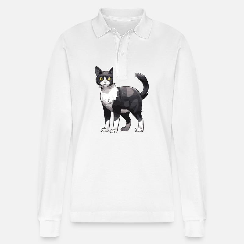 Katze Tier - Stanley/Stella Unisex Bio-Langarm-Poloshirt Prepster - Weiß