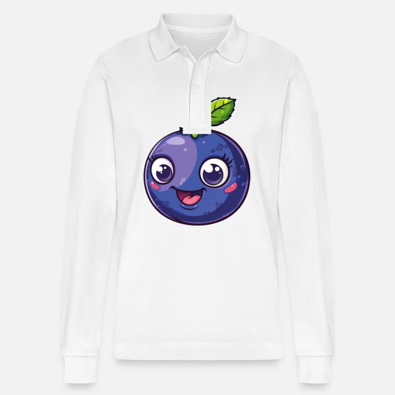 Süße Blaubeere Comic - Stanley/Stella Unisex Bio-Langarm-Poloshirt Prepster - Weiß