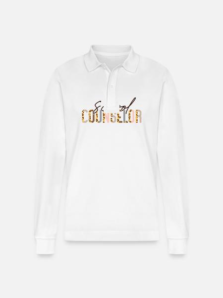 School Counselor Leopard Cheetah - Stanley/Stella Organic Unisex Long-Sleeved Polo Shirt Prepster - white