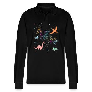 ANTON - Beautiful boy name with dinosaur - Stanley/Stella Organic Unisex Long-Sleeved Polo Shirt Prepster - black - Front - Anna (173cm) & Nico (186cm)