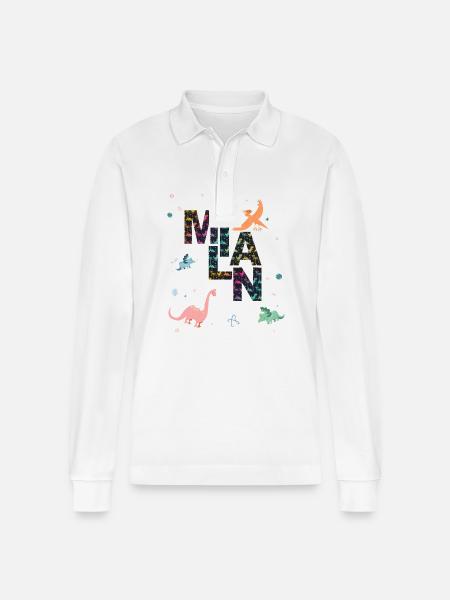MILAN - Vakkert guttenavn med dinosaur - Stanley/Stella Prepster økologisk unisex-poloskjorte med lange ermer - hvit