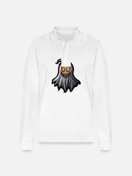 Ghost Halloween Comic - Stanley/Stella Organic Unisex Long-Sleeved Polo Shirt Prepster - white