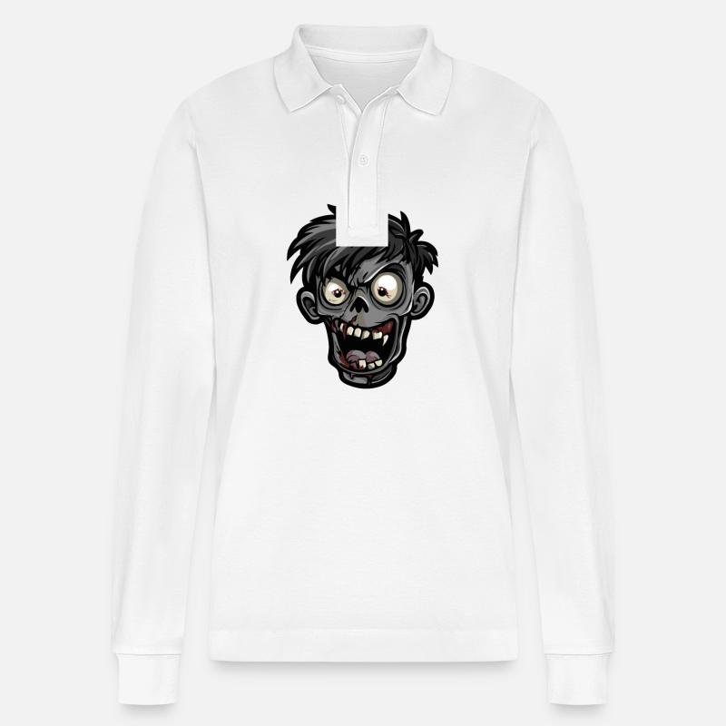Zombie Halloween Comic Kopf - Stanley/Stella Unisex Bio-Langarm-Poloshirt Prepster - Weiß
