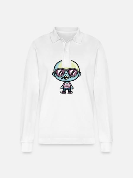 Zombie Halloween Cool - Stanley/Stella Organic Unisex Long-Sleeved Polo Shirt Prepster - white