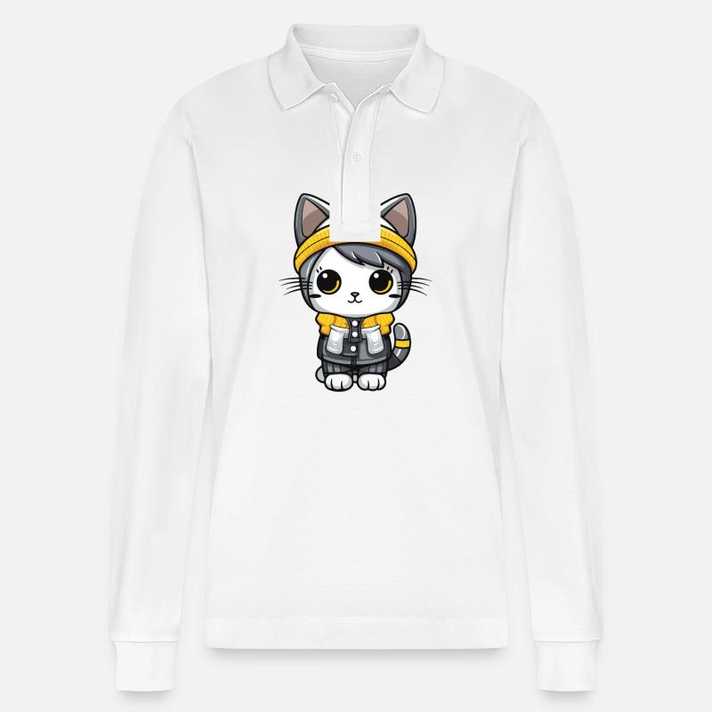Chat Hiver Bande Dessinée Mignon - Polo à manches longues bio PREPSTER Stanley/Stella Unisexe - blanc