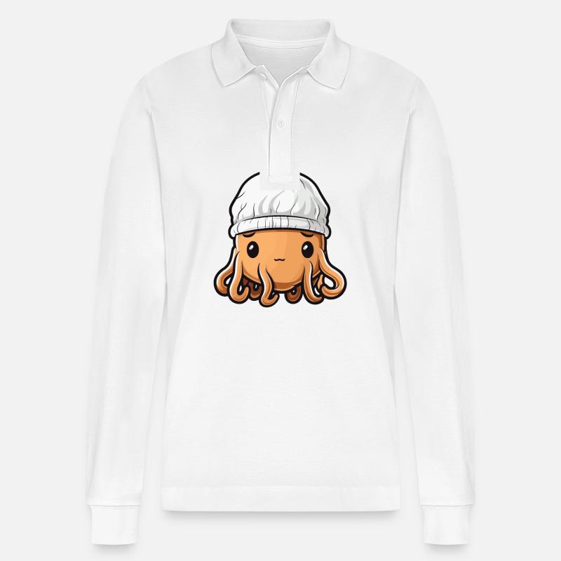 Oktopus Winter Krake Comic Niedlich - Stanley/Stella Unisex Bio-Langarm-Poloshirt Prepster - Weiß