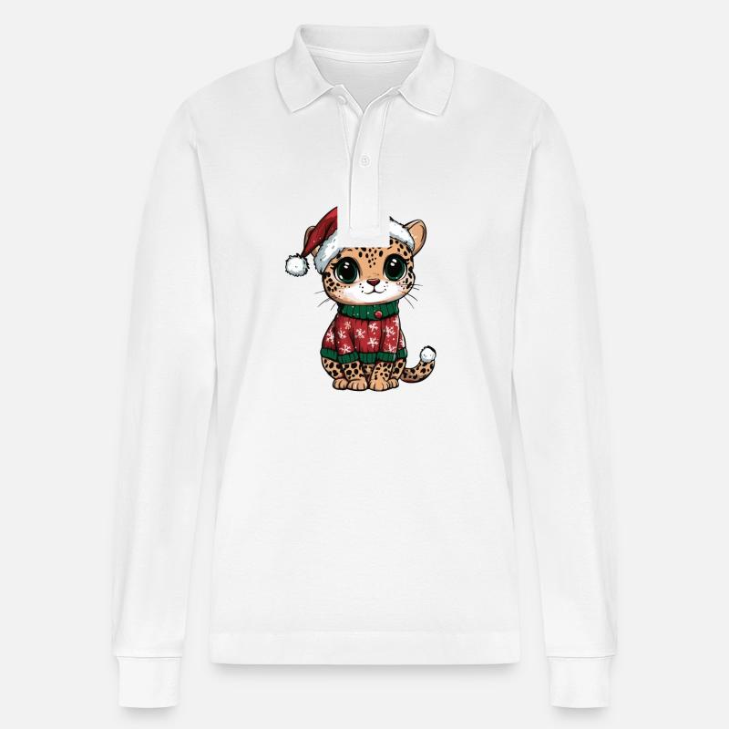 Leopard Weihnachten - Stanley/Stella Unisex Bio-Langarm-Poloshirt Prepster - Weiß