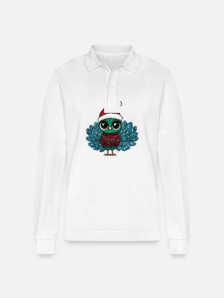 Peacock Bird Christmas - Stanley/Stella Organic Unisex Long-Sleeved Polo Shirt Prepster - white