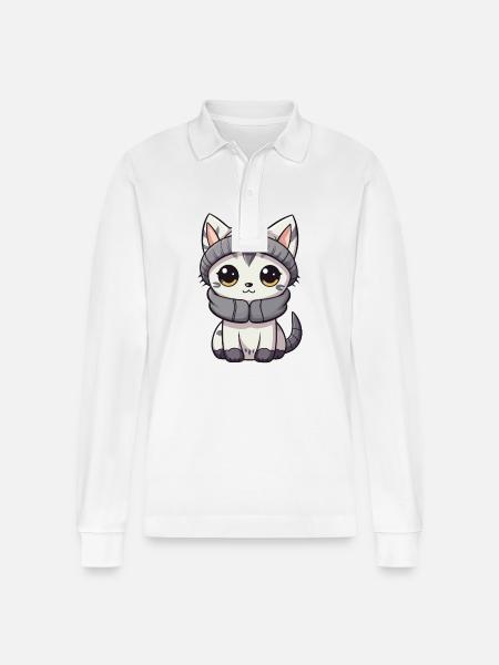 Cat Winter Animal Baby Comic - Stanley/Stella Organic Unisex Long-Sleeved Polo Shirt Prepster - white