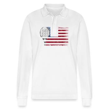 Funny Tennis Player Racket - Stanley/Stella Unisex Bio-Langarm-Poloshirt Prepster - Weiß - Vorne - Anna (173cm) & Nico (186cm)