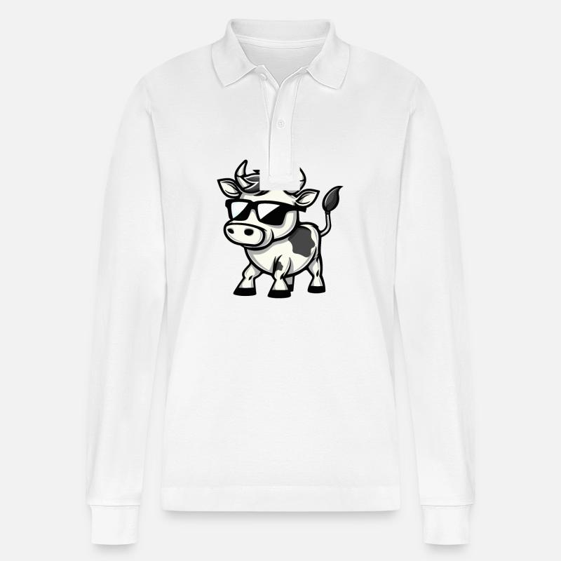 Kuh Comic Cool - Stanley/Stella Unisex Bio-Langarm-Poloshirt Prepster - Weiß