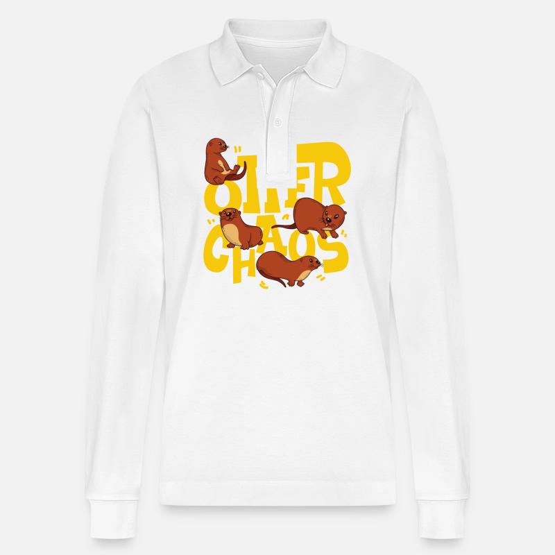 Otter Pun Otter Chaos - Stanley/Stella Unisex Bio-Langarm-Poloshirt Prepster - Weiß